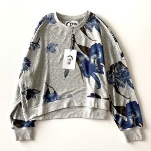 Zyia Blue Floral Crop Sweatshirt